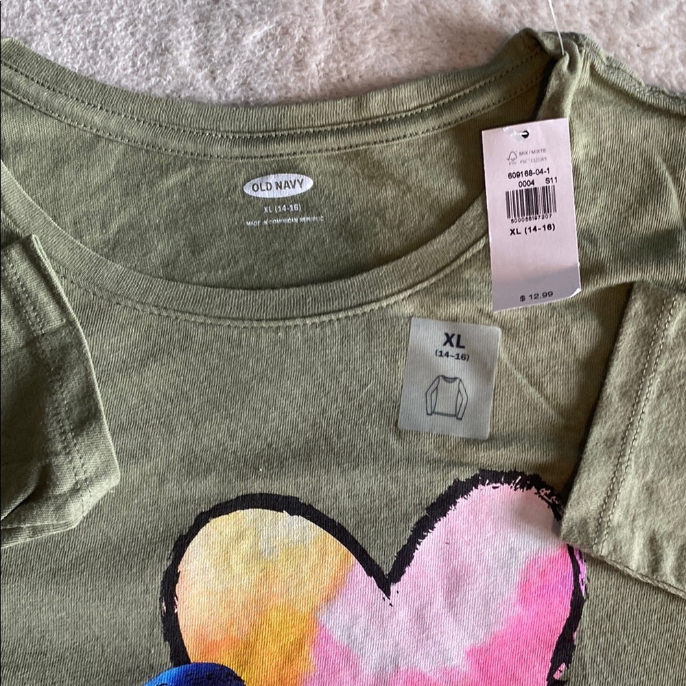 Sage Green Short Sleeve Tee with Heart Graphic